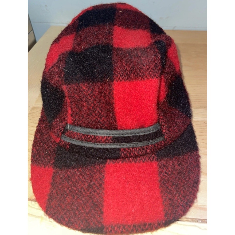 Men's Vintage Woolrich Red Plaid Wool Winter Cap Size 7 3/8 Ear‎ Flap